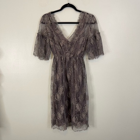 ROBERT RODRIGUEZ Lace Dress Womens M Lined Silk Mini Granite Emerald Green USA - Picture 2 of 11